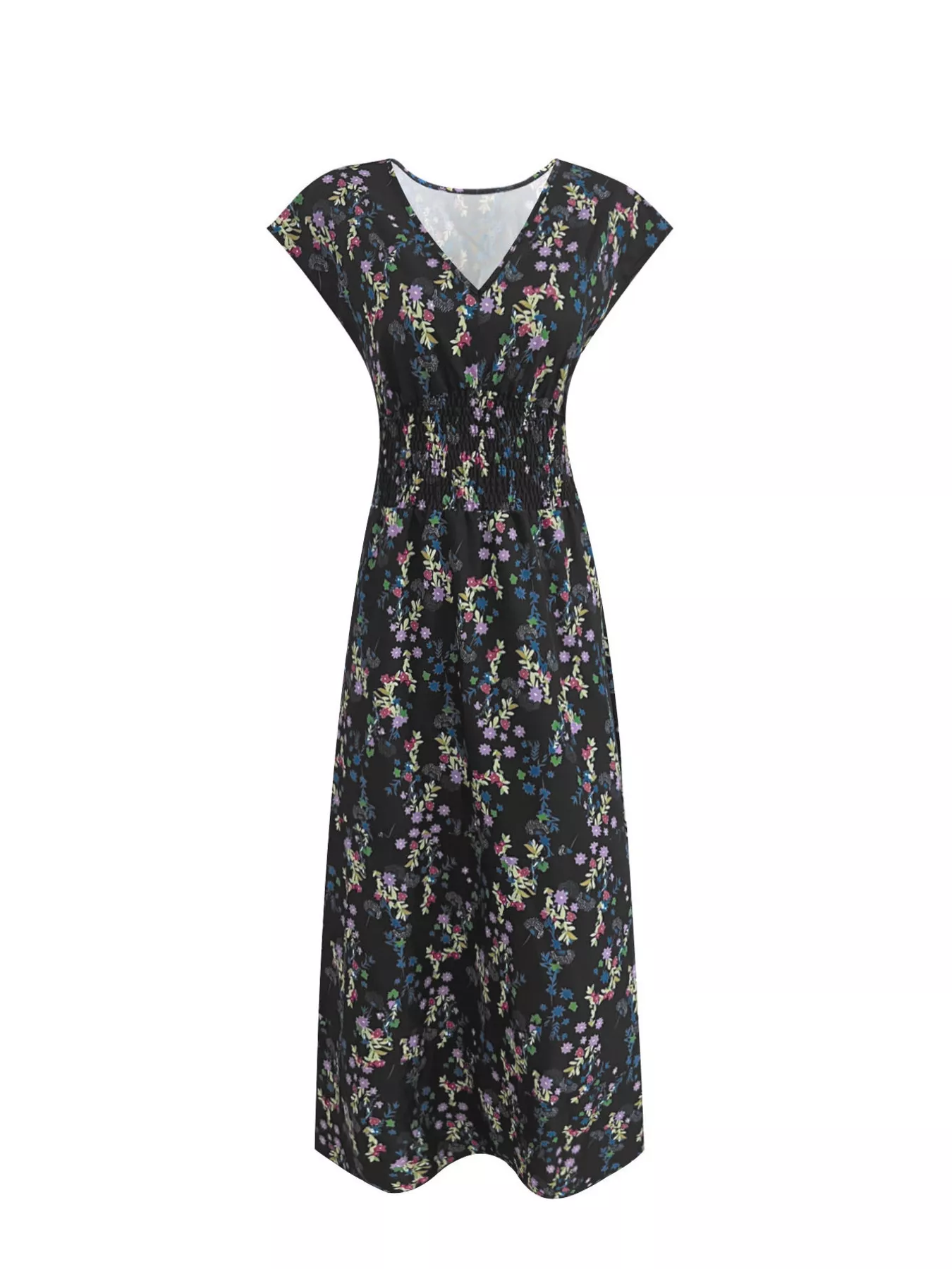 Plus Size Floral V-Neck Cap Sleeve Maxi Dress - Image 9