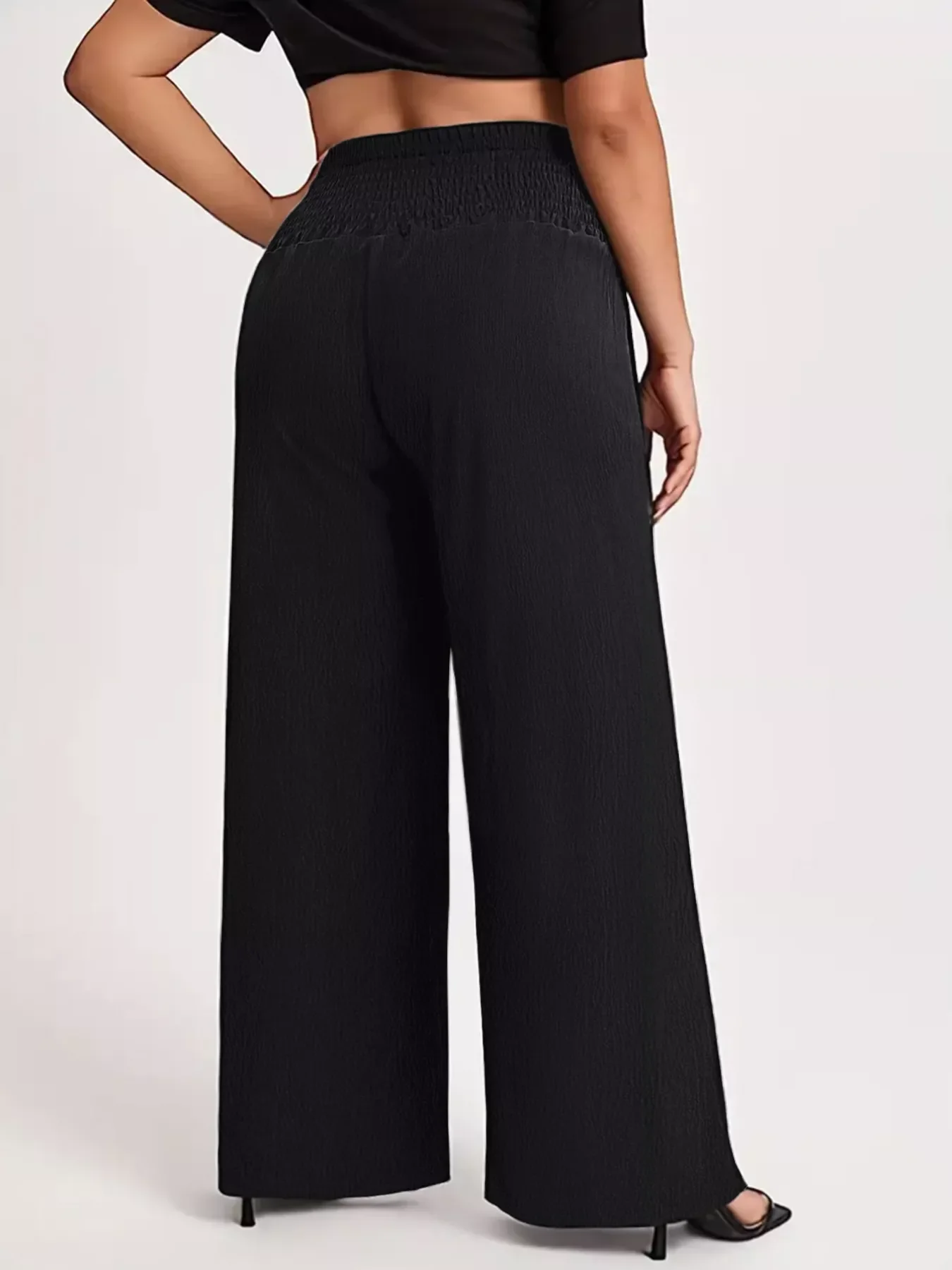 Plus Size High Waist Wide Leg Smocked Waist Pants - Image 2