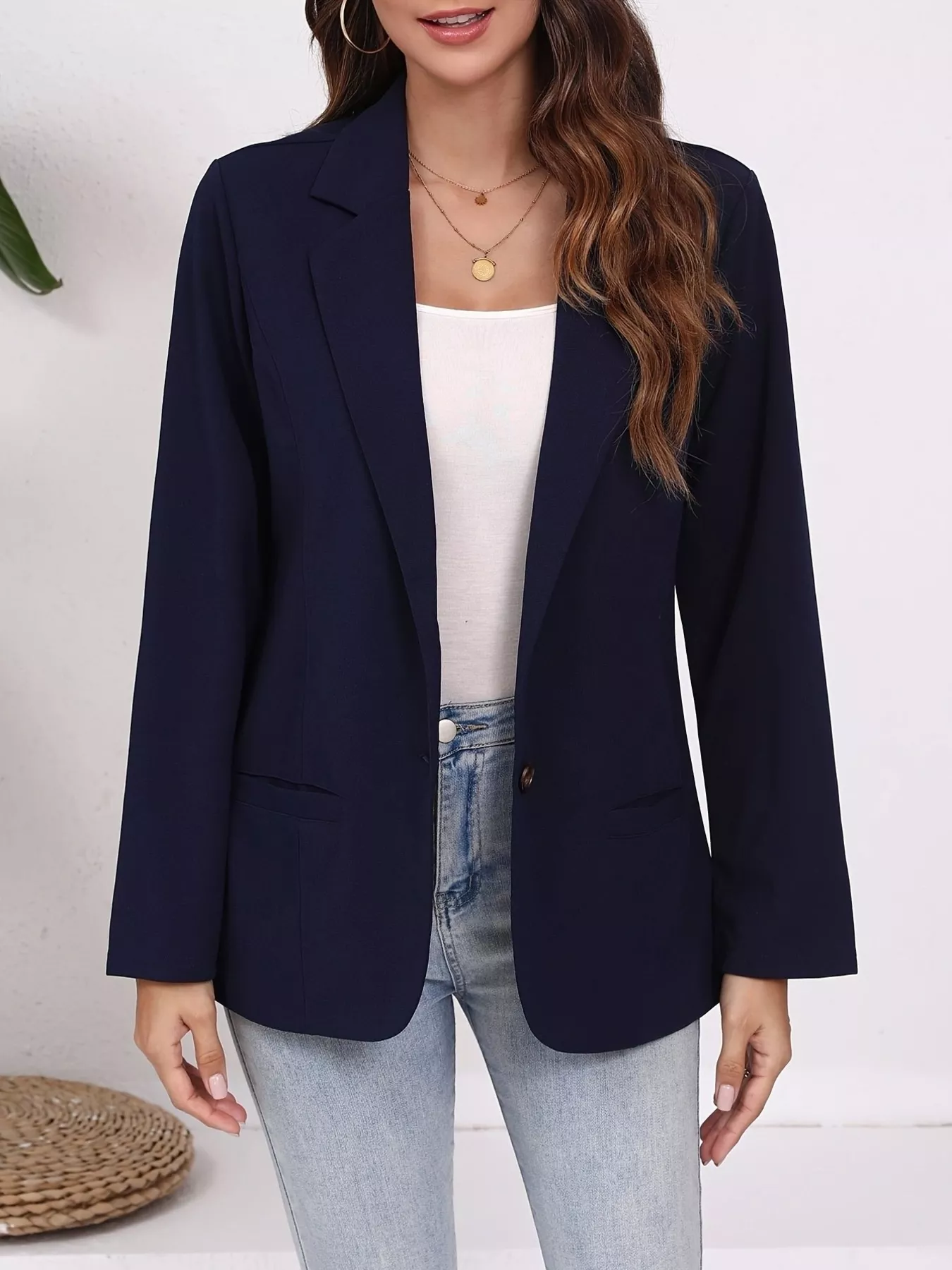 Plus Size Lapel Collar Single-Button Blazer - Image 10