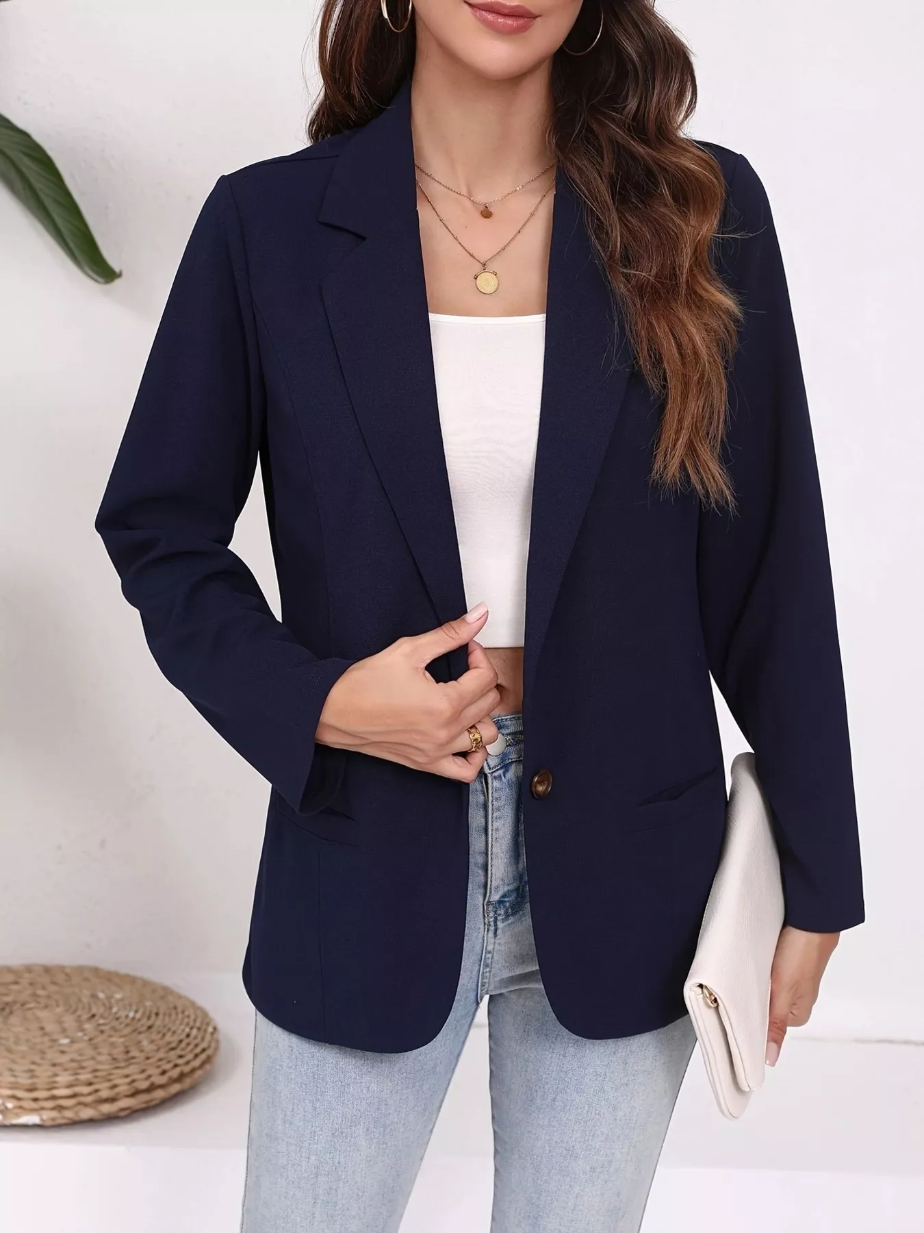 Plus Size Lapel Collar Single-Button Blazer - Image 11