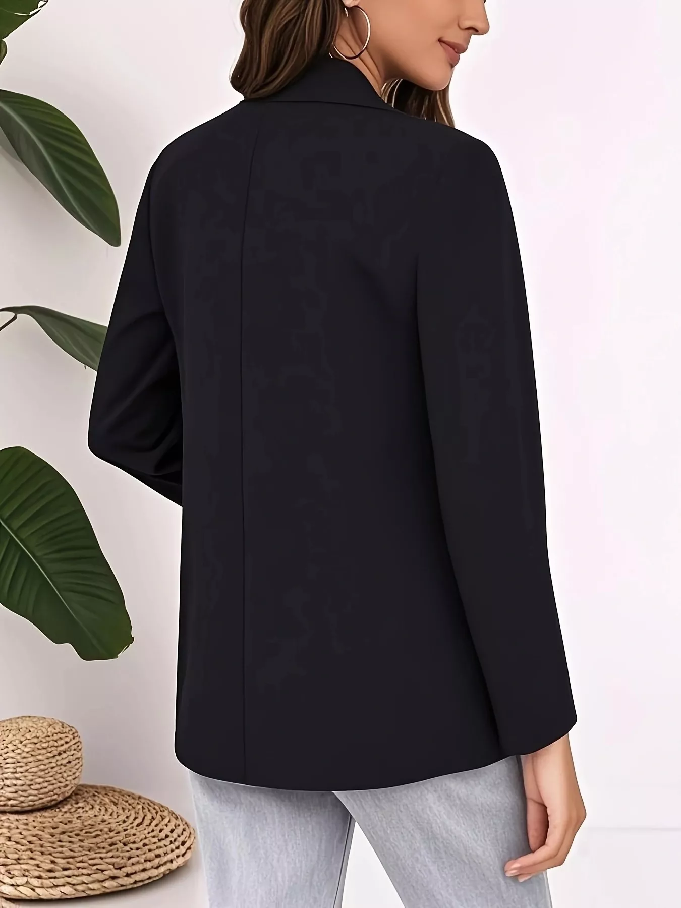 Plus Size Lapel Collar Single-Button Blazer - Image 2