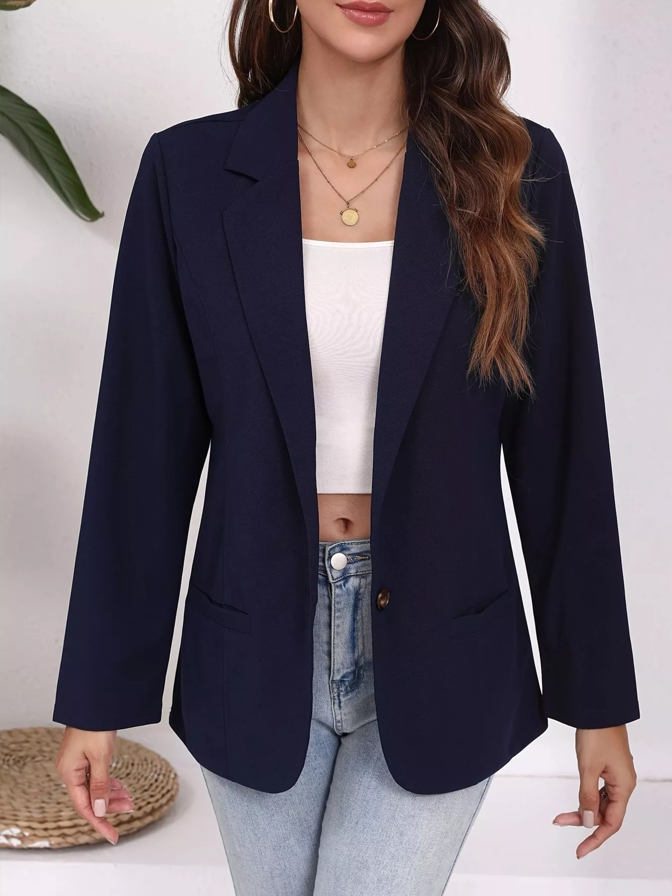 Plus Size Lapel Collar Single-Button Blazer - Image 7
