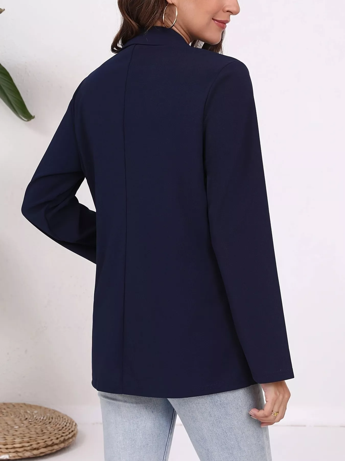 Plus Size Lapel Collar Single-Button Blazer - Image 9