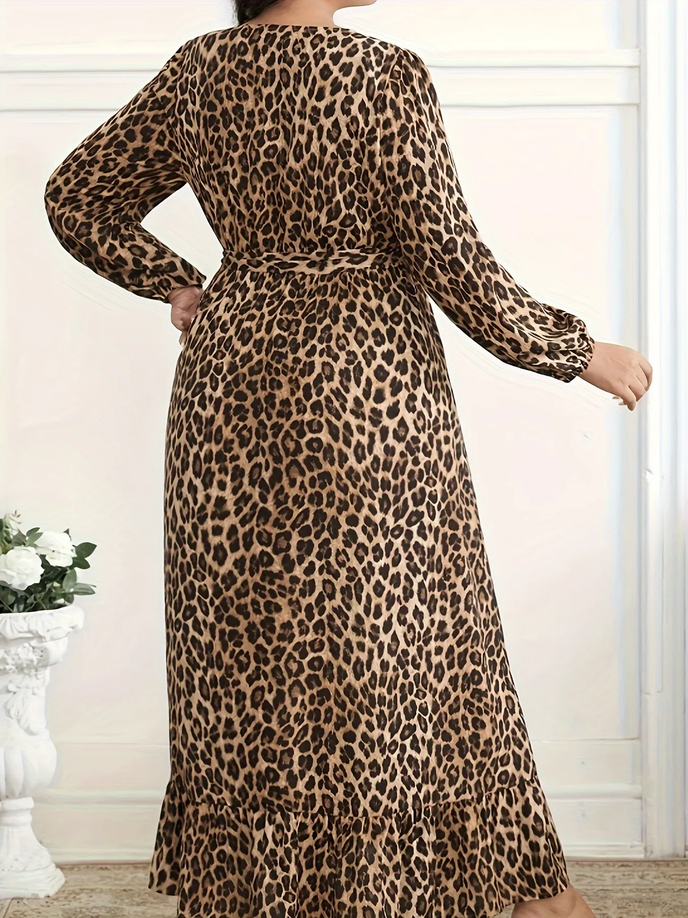 Plus Size Leopard Print Surplice Maxi Dress - Image 2