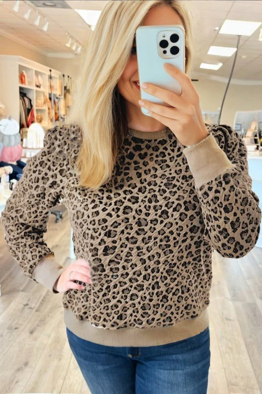Plus Size Leopard Textured Long Sleeve Top - Image 3
