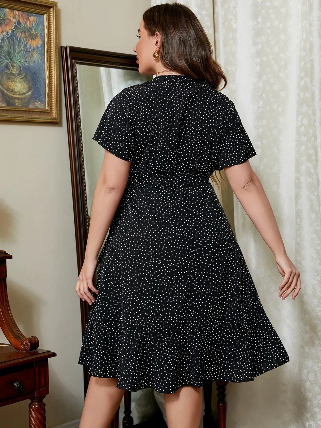 Plus Size Polka Dot Flutter Sleeve Mini Dress - Image 2