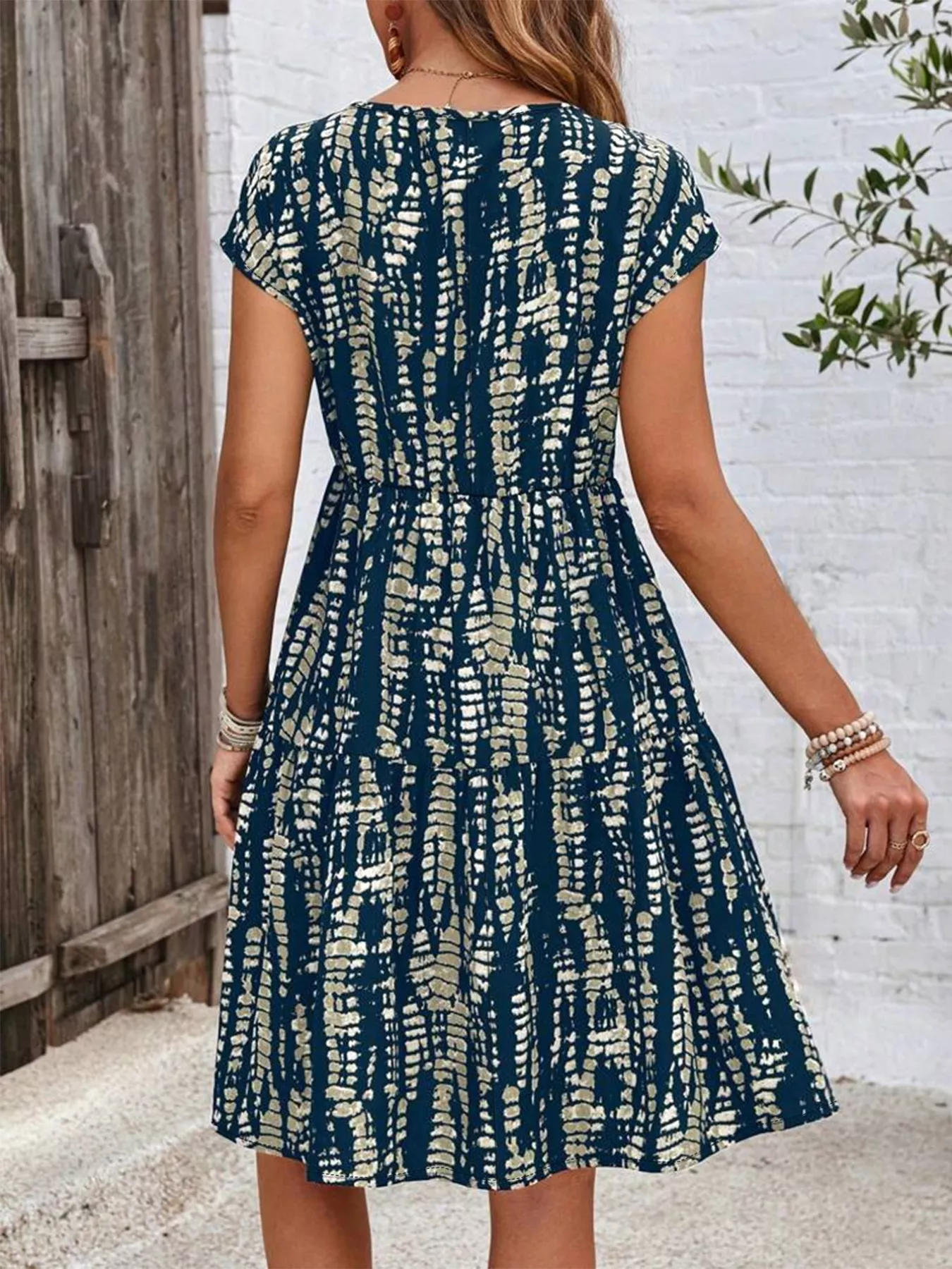 Plus Size Printed Long Sleeve Ruffle Hem Mini Dress - Image 3