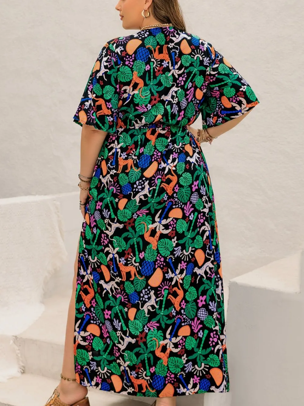 Plus Size Printed Maxi Split Dress - Image 2