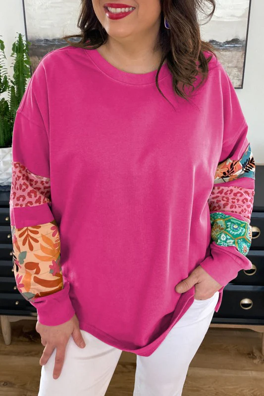Plus Size Printed Patchwork Sleeve Sweatshirt - Image 13
