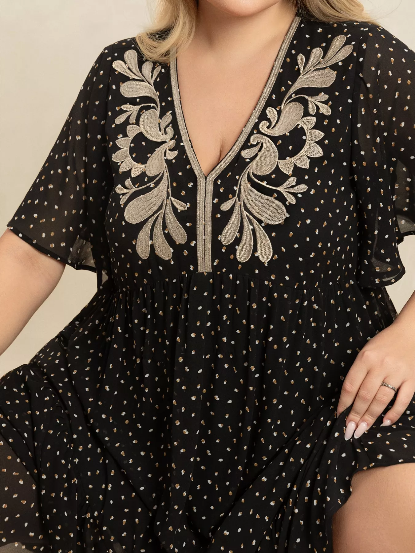 Plus Size Printed V-Neck Flutter Sleeve Maxi Dress - Image 2