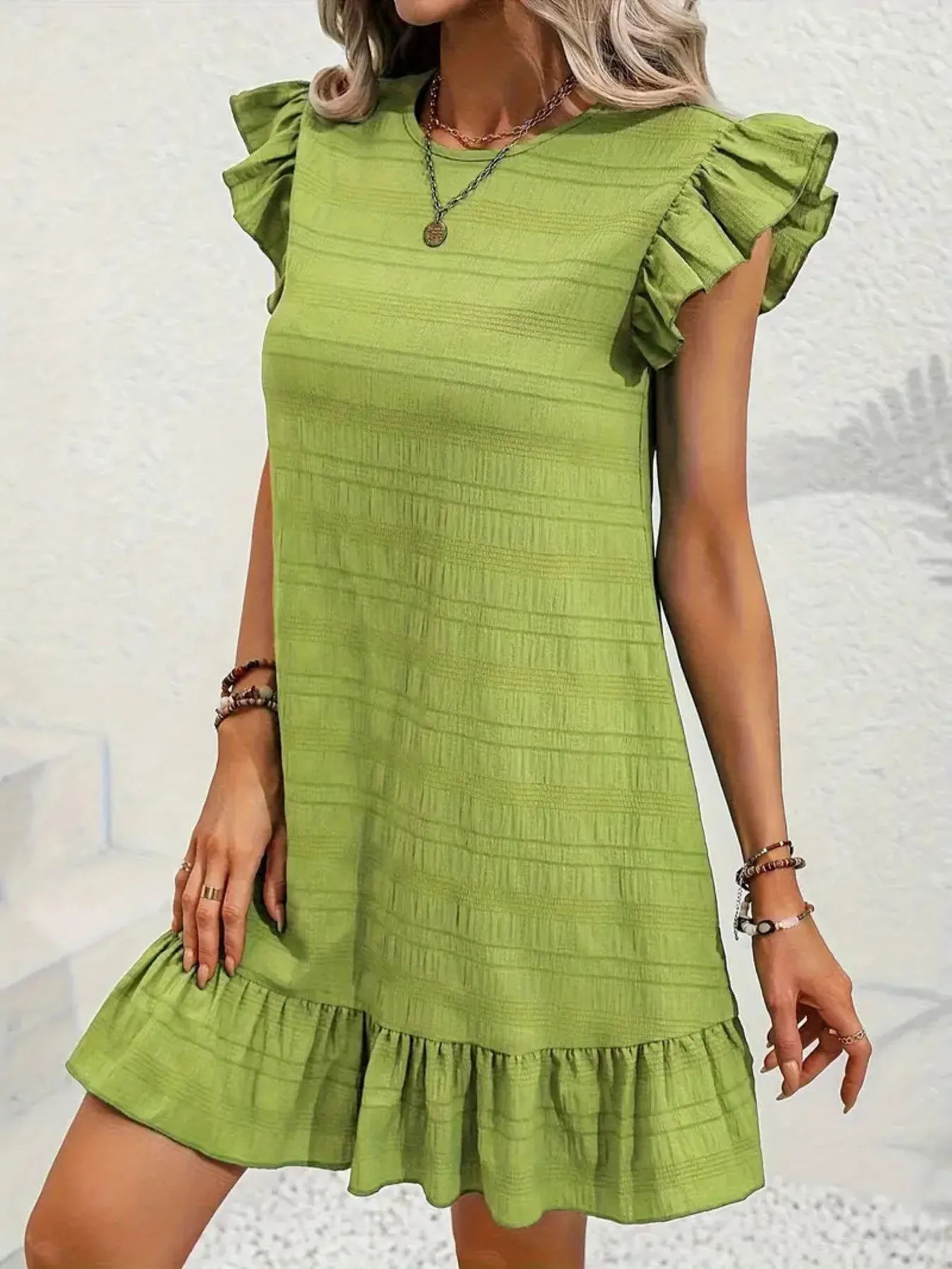Plus Size Ruffle Hen Cap Sleeve Mini Dress - Image 9