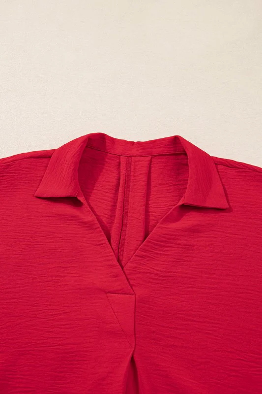 Plus Size Solid Collared V-Neck Smocked 3/4 Sleeve - Image 7
