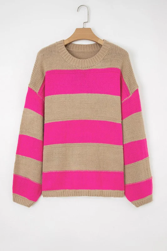 Plus Size Stripe Colorblock Drop Shoulder Sweater - Image 10