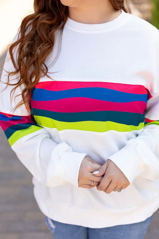 Plus Size Stripe Drop Shoulder Sweatshirt - Image 5