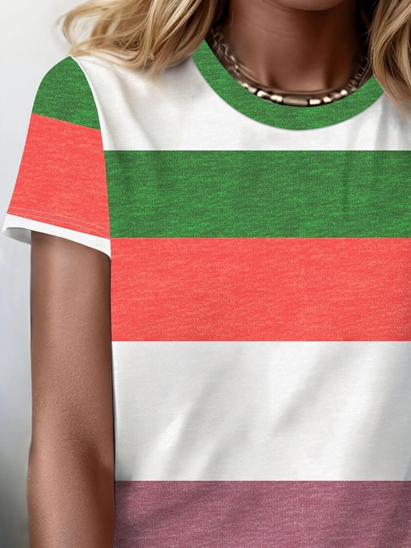 Plus Size Striped Casual Round Neck T-Shirt - Image 4