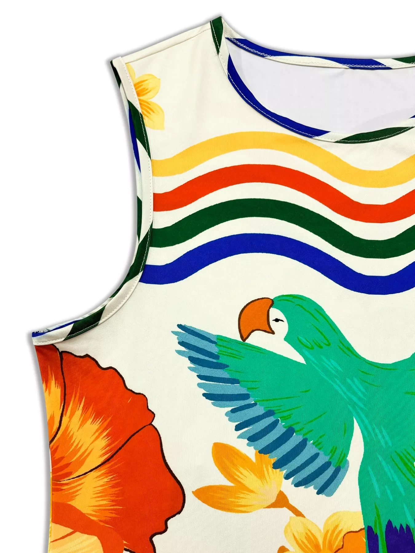 Plus Size Tropical Parrot Print Sleeveless Midi Dress - Image 8