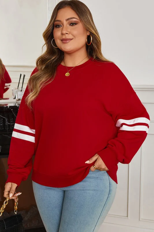 Plus Size Varsity Stripe Crew Neck Sweatshirt - Image 3