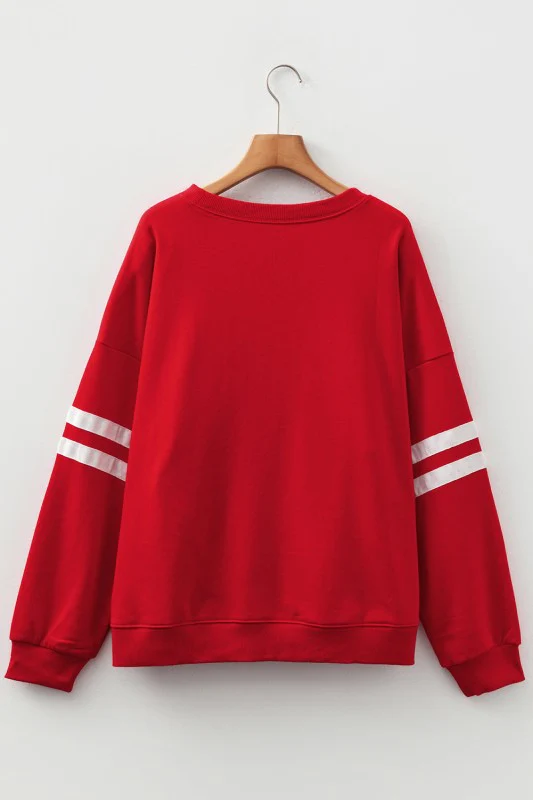 Plus Size Varsity Stripe Crew Neck Sweatshirt - Image 7