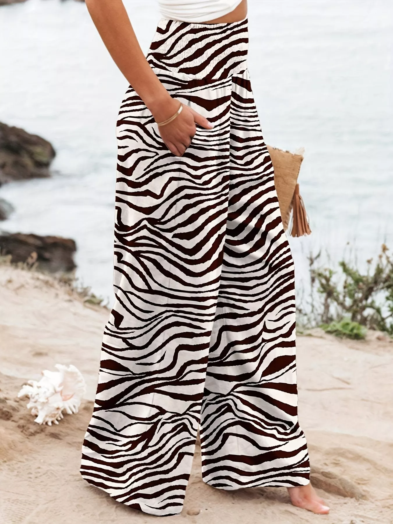 Plus Size Zebra Print High Waist Wide Leg Pants - Image 2