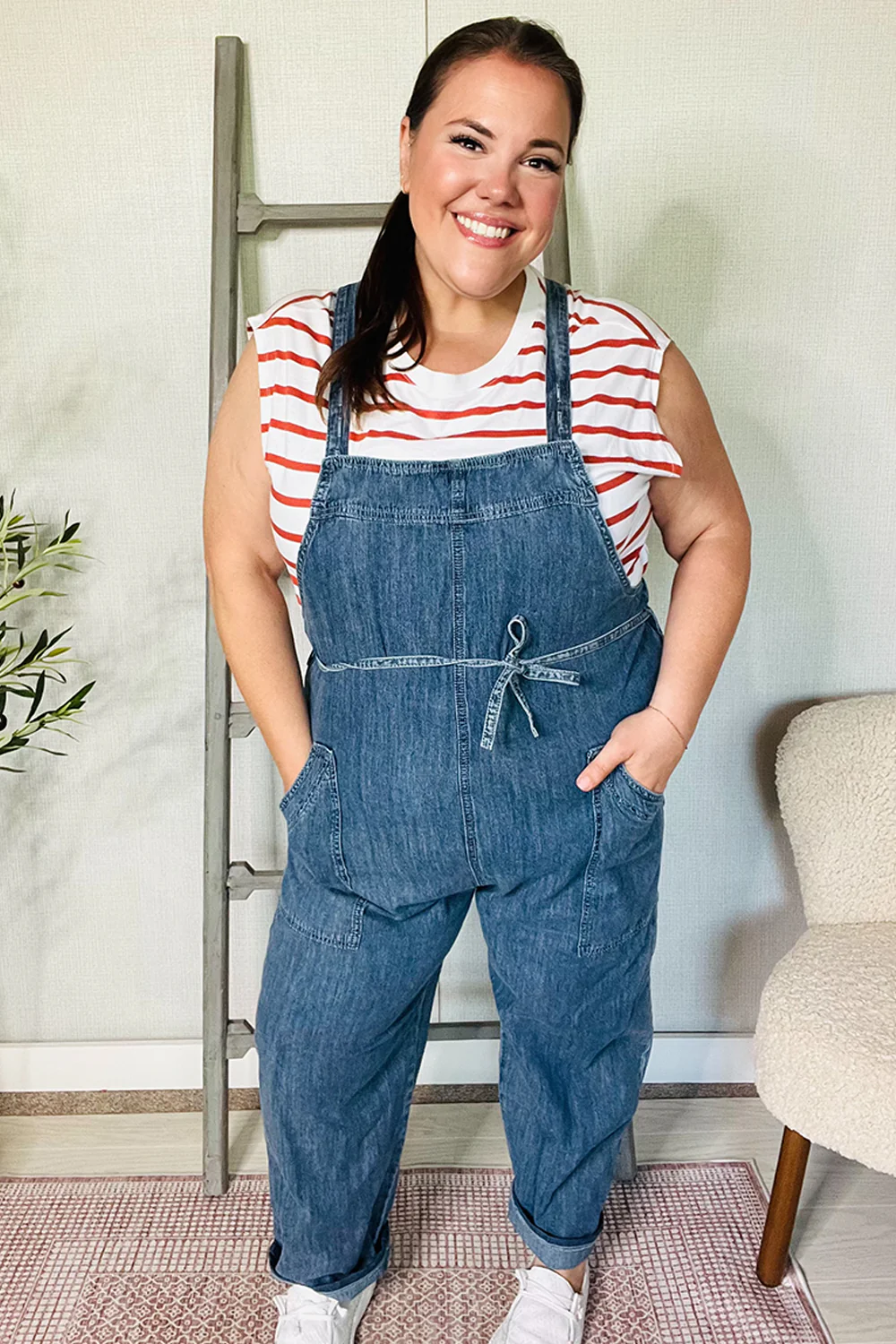 Weekend Ready Cotton Denim Baggy Leg Bib Overall Jumper - Image 2