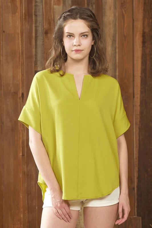 Plus  V-neckline Dolman Short Sleeve Blouse Top - Image 3