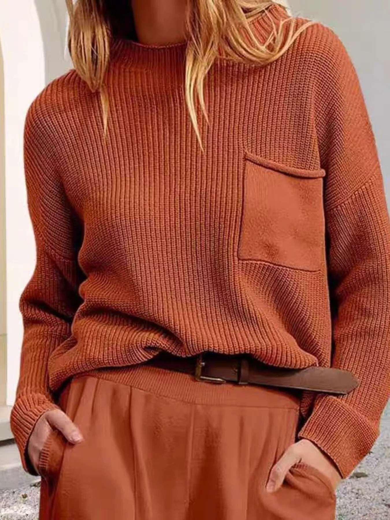 Pocket Detail Dropped Shoulder Sweater - Image 10