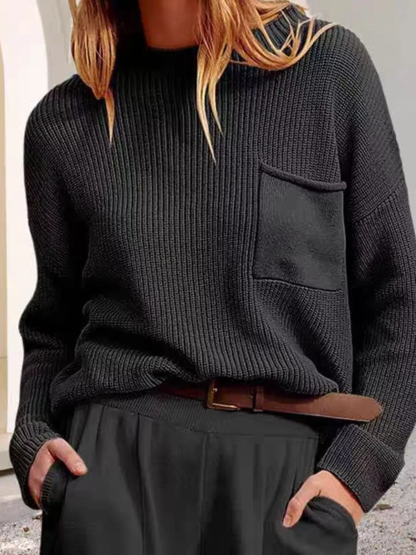 Pocket Detail Dropped Shoulder Sweater - Image 4