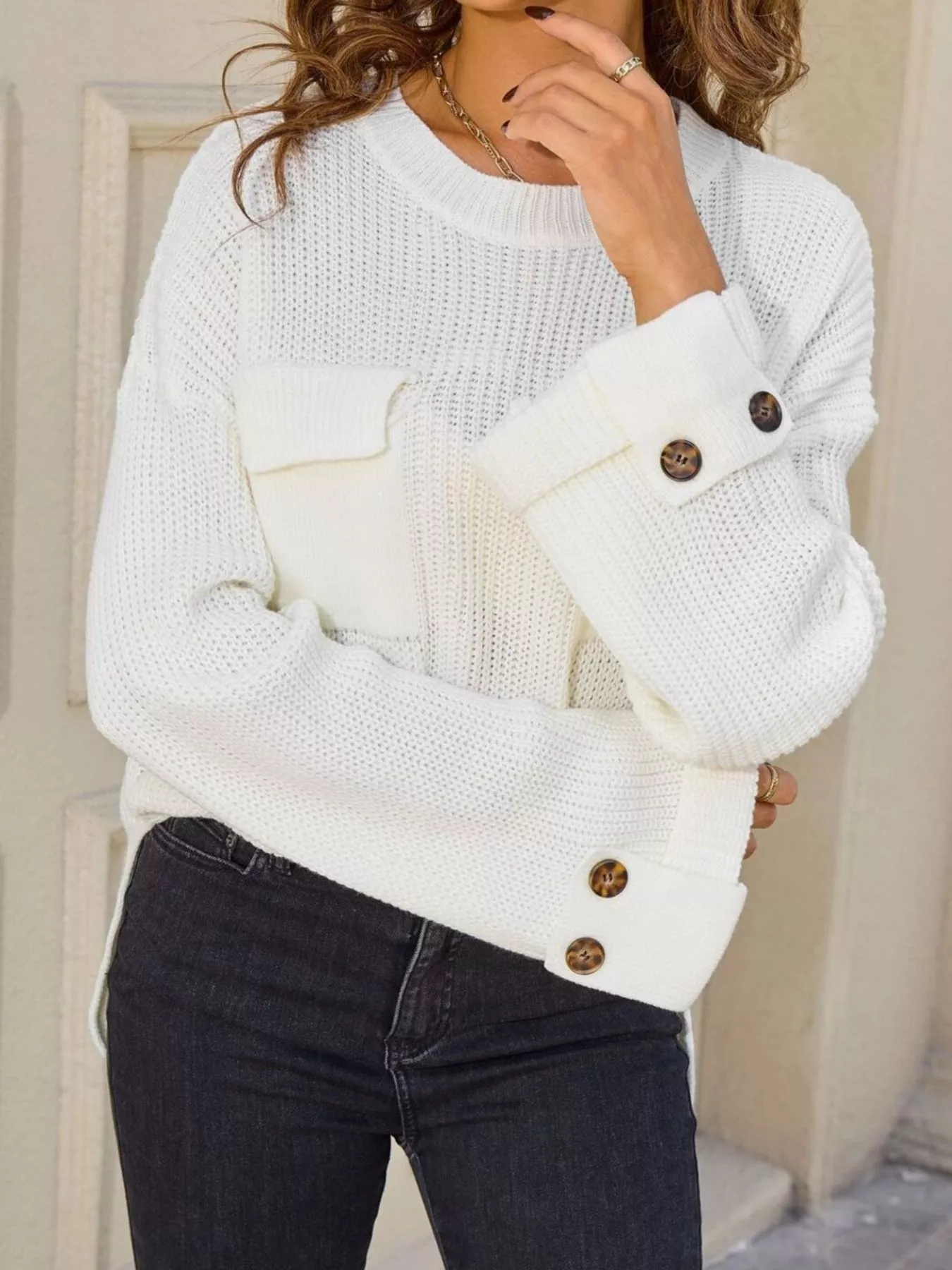 Pocket Detail Round Neck Sweater - Image 9