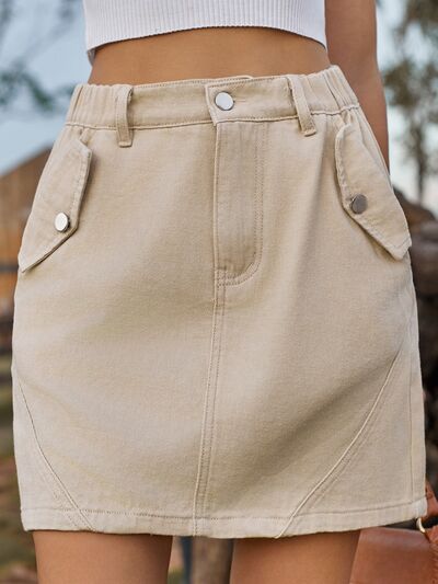 Pocketed Buttoned Mini Denim Skirt - Image 4