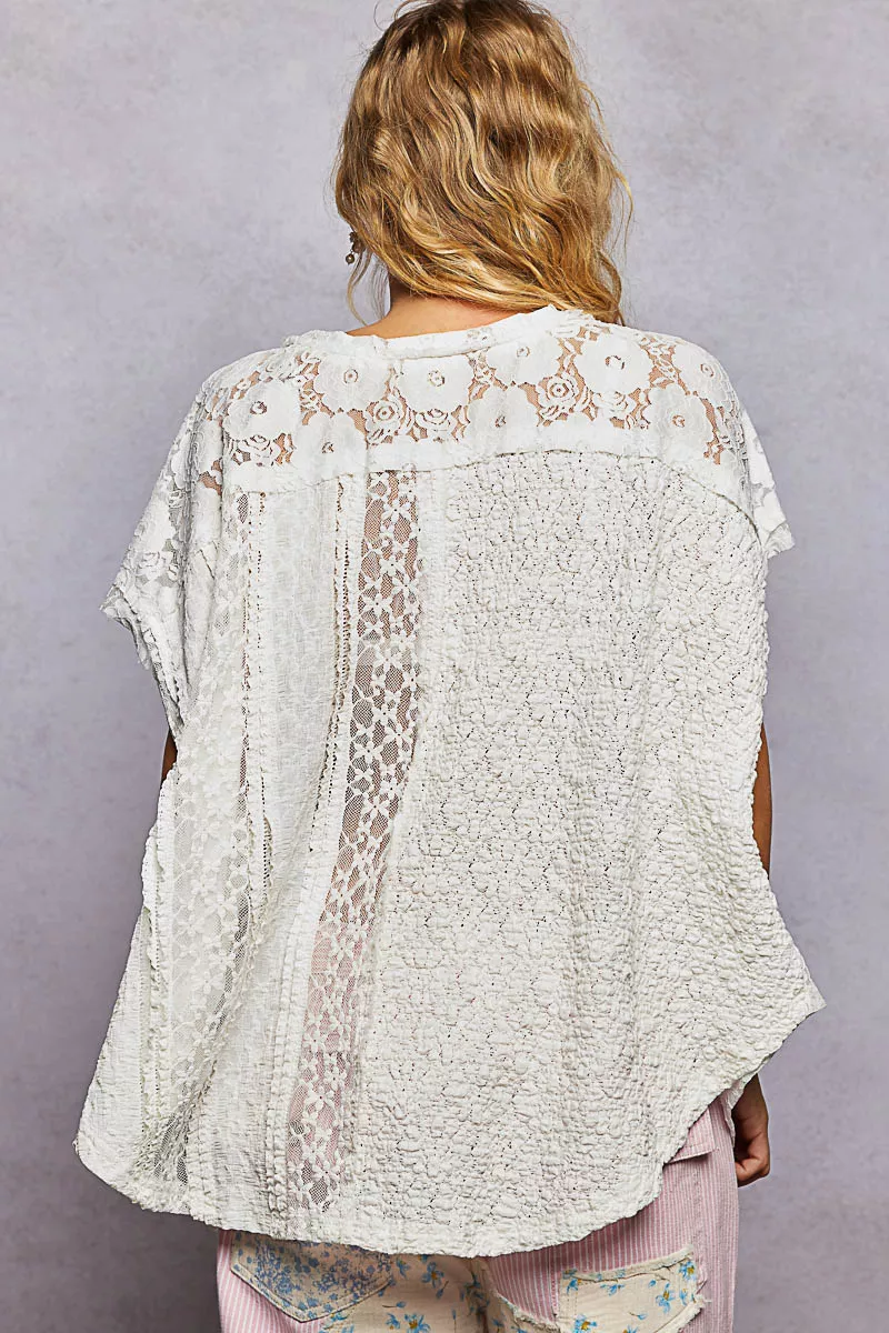 POL Asymmetrical V-Neck Short Sleeve Lace Top - Image 5