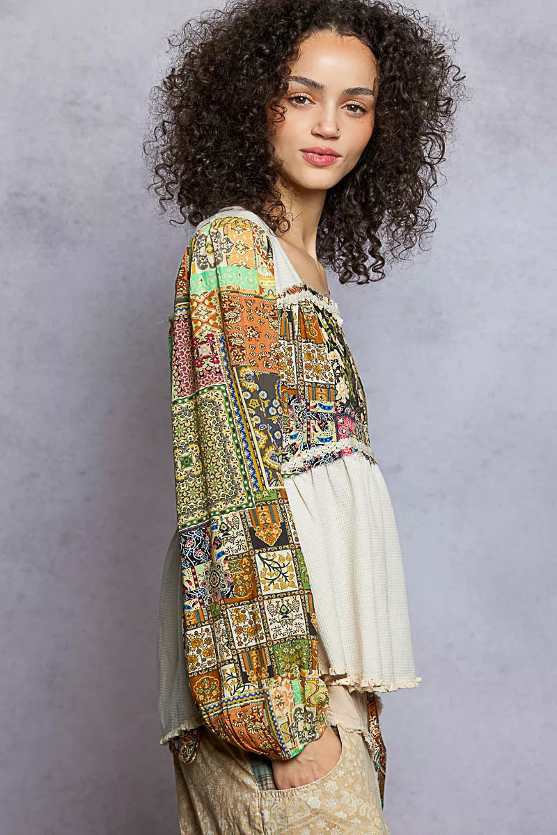 POL Balloon Sleeve Peplum Blouse with Trim Detail - Image 4