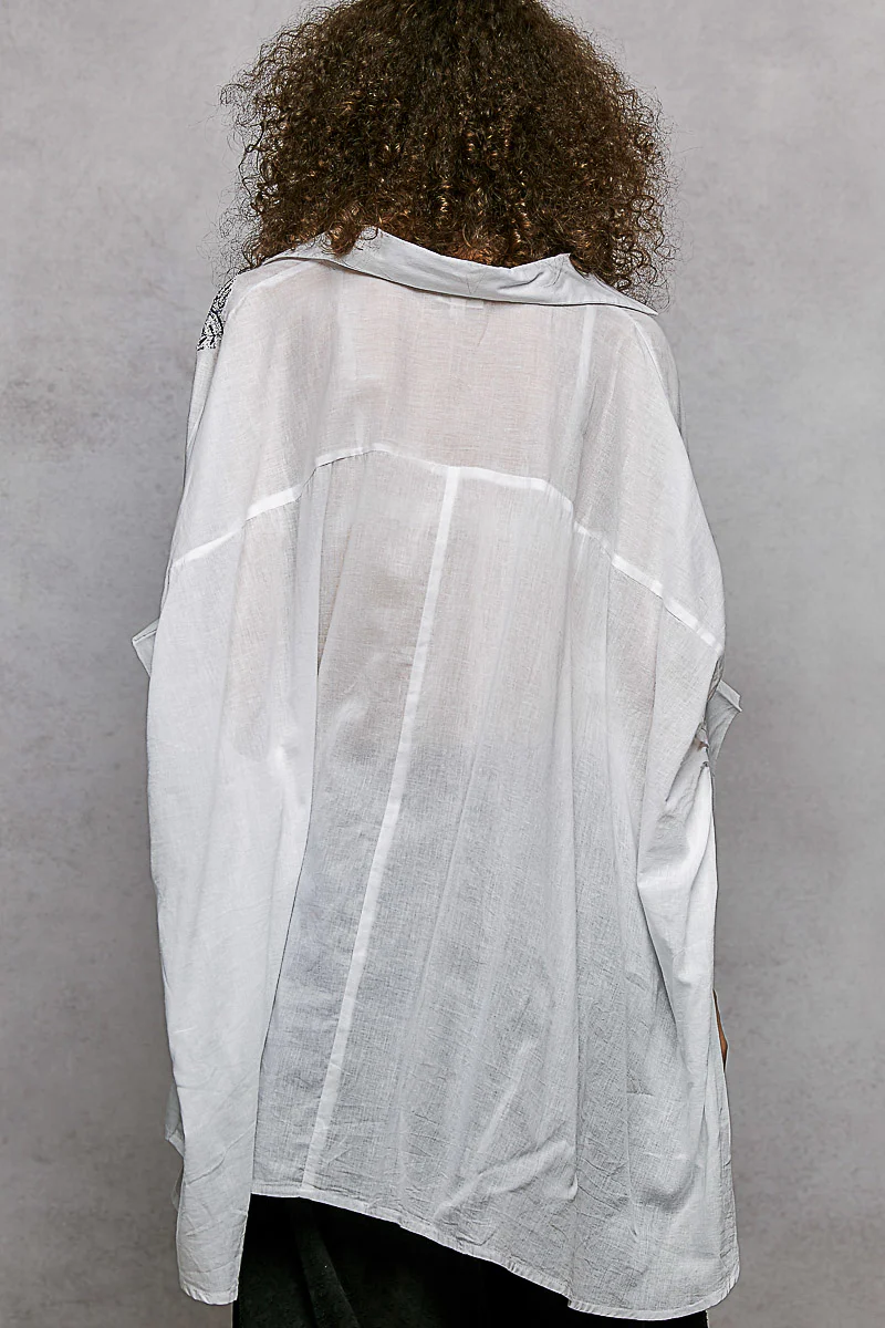 POL Button Down Embroidered Floral High-Low Hem Shirt - Image 6