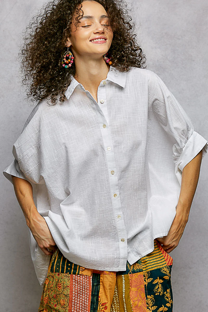 POL Button Down Half Dolman Sleeve Shirt - Image 8