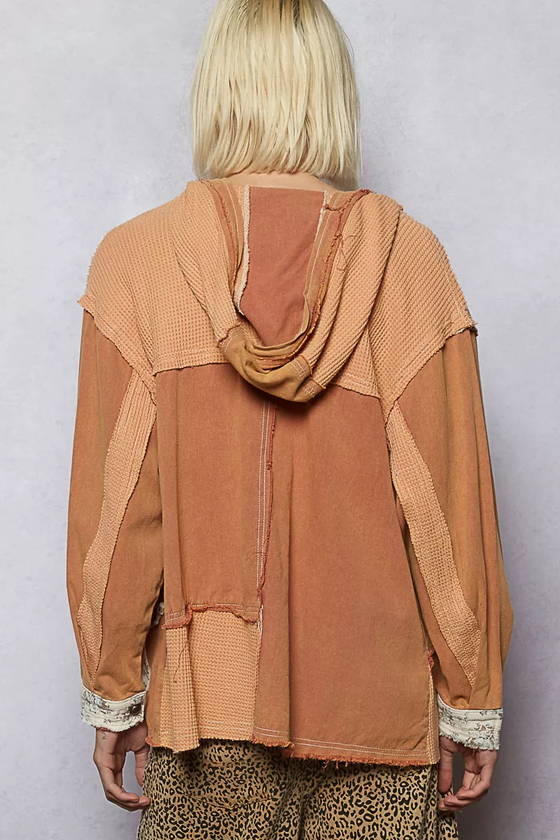POL Button Down Hooded Jacket with with Star Patch Pattern - Image 4