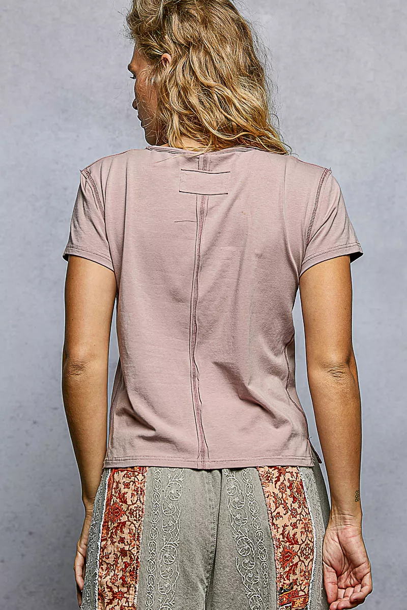 POL Contrast Stitching Round Neck Short Sleeve T-Shirt - Image 4