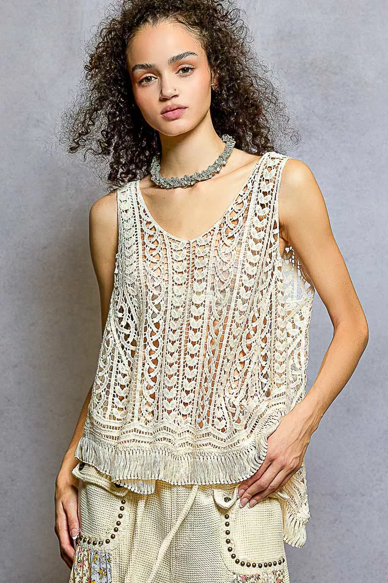 POL Crochet Fringe Hem Tank Top - Image 2