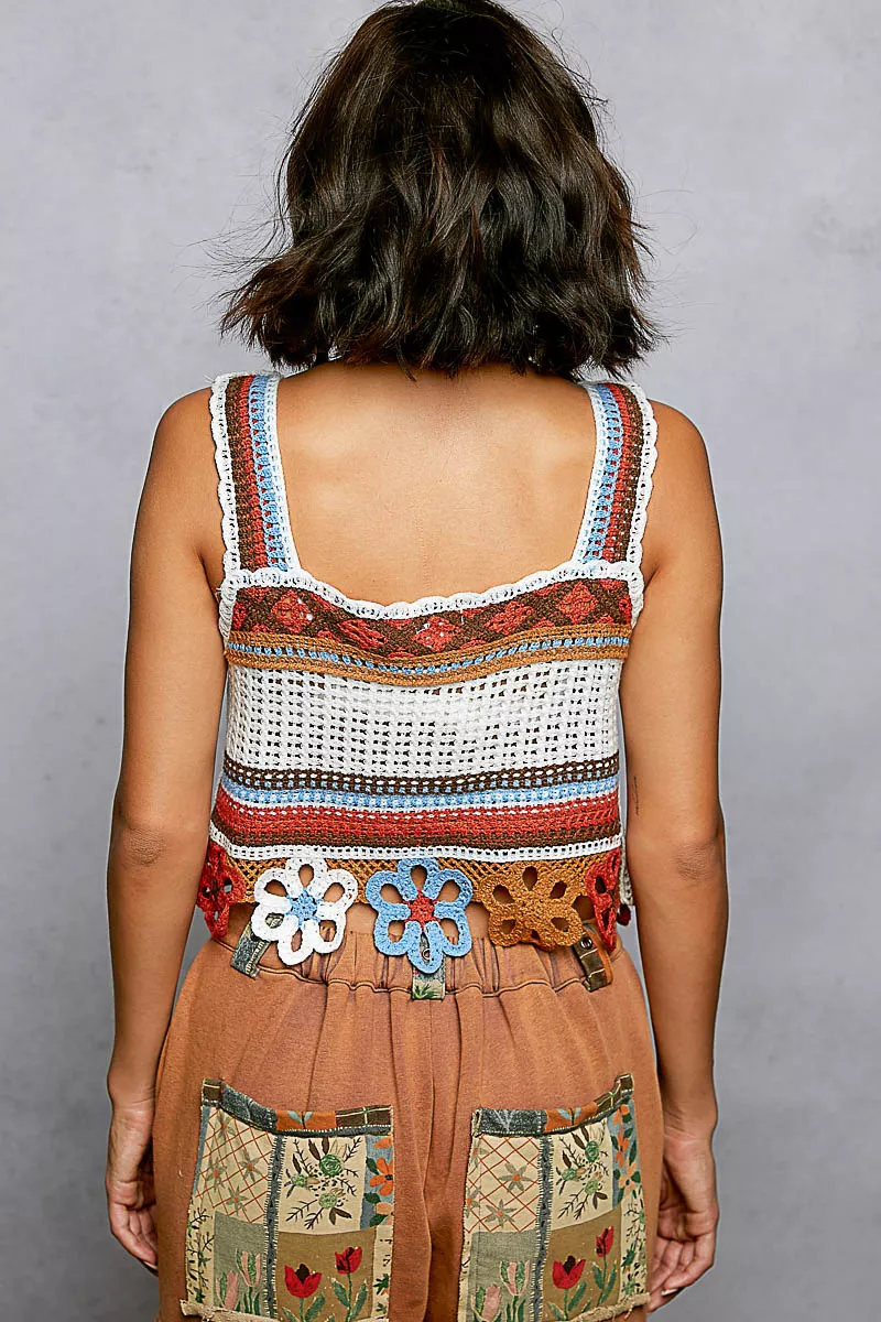 POL Cutout Flower Cropped Crochet Cami with with Dangle Detail - Image 4