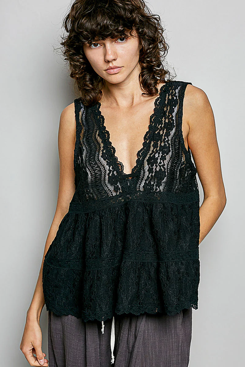 POL Deep V-Neck Scalloped Lace Sleeveless Top - Image 2