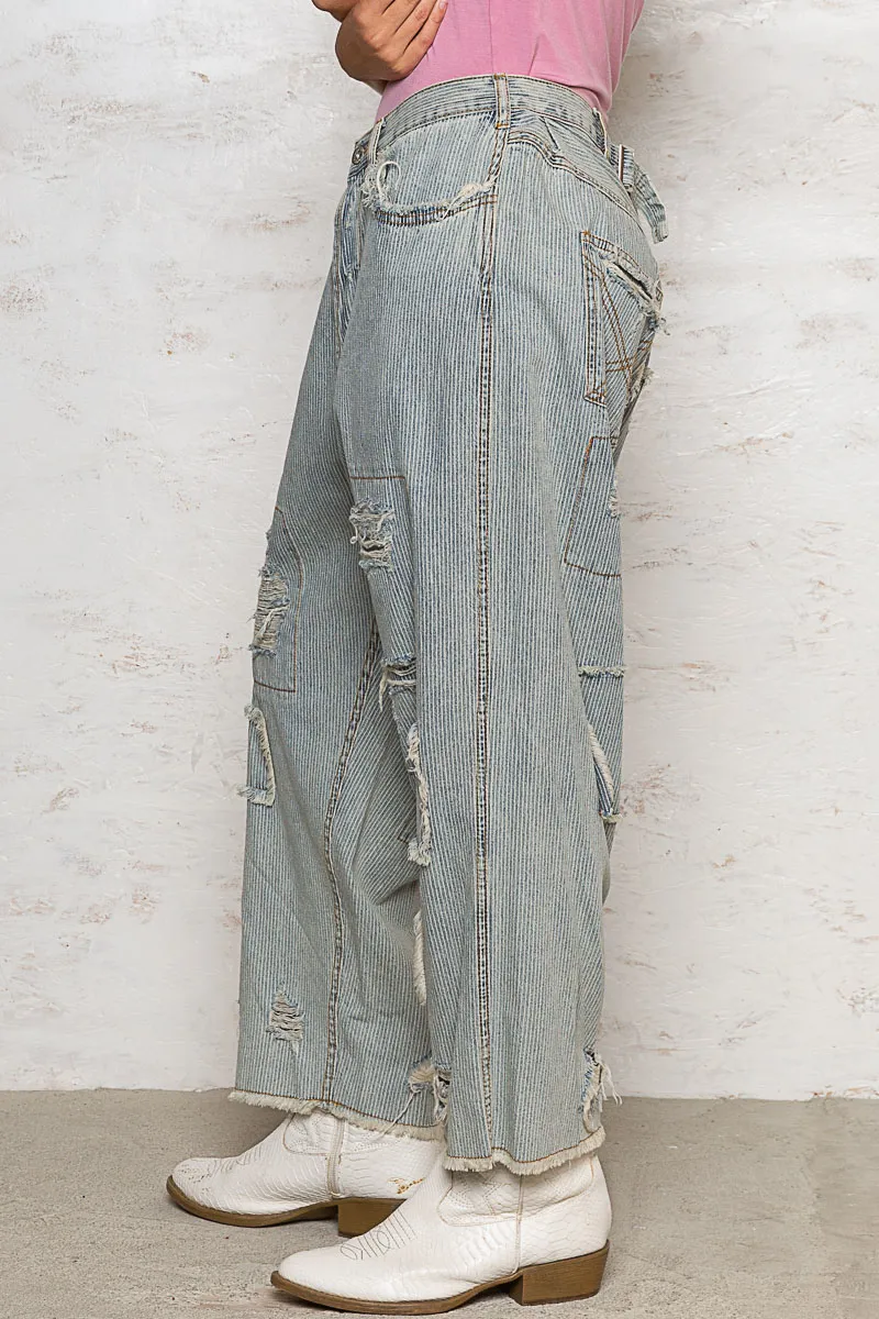 POL Distressed Raw Hem Wide Leg Pants - Image 2