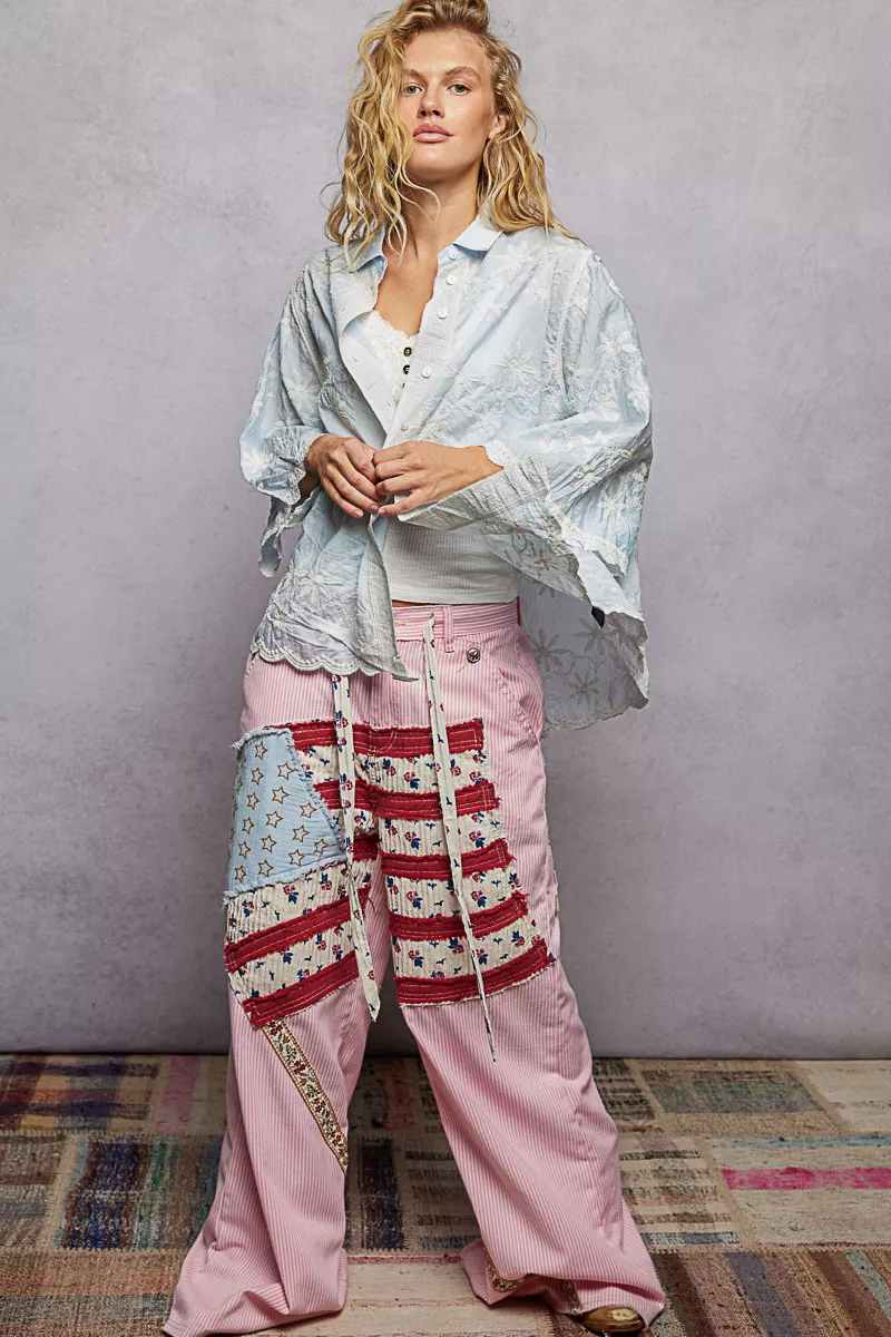 POL Embroidered Floral Collared Neck Shirt with Scalloped Edges - Image 5