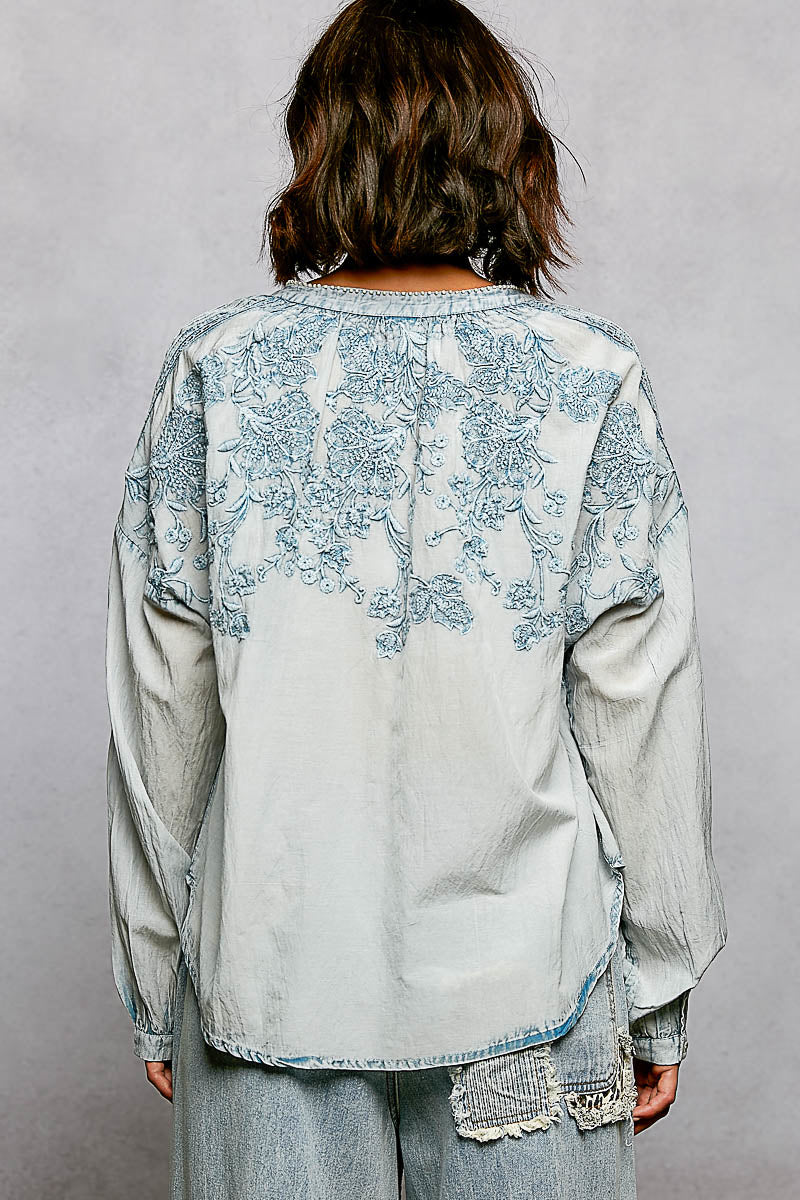 POL Floral Embroidered Button Down Long Sleeve Shirt - Image 12