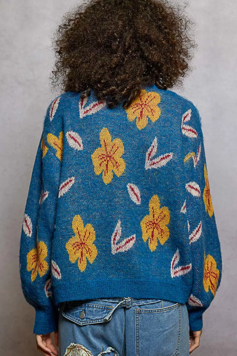 POL Floral Pattern Round Neck Balloon Sleeve Sweater - Image 4