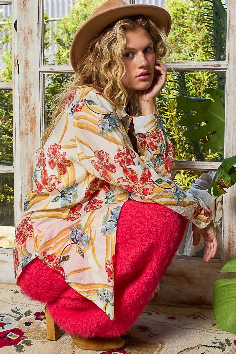 POL Floral Print Button Down Long Sleeve Shirt - Image 2