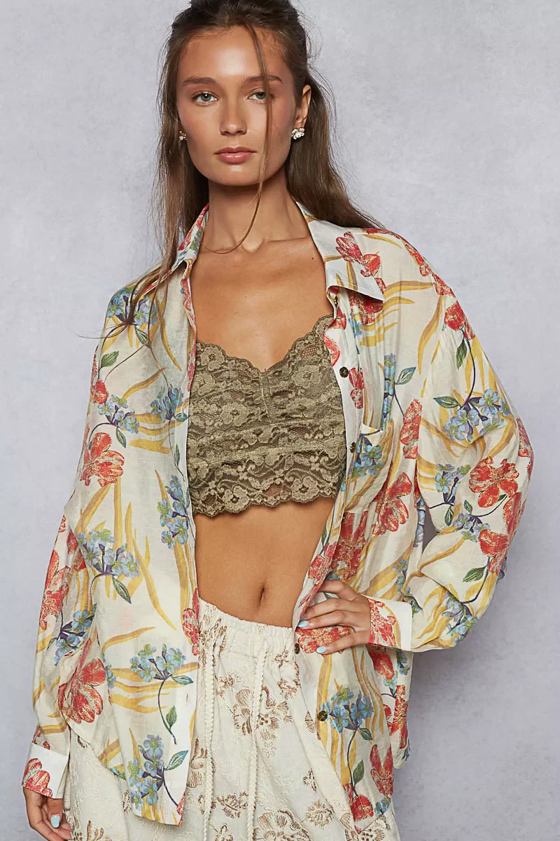 POL Floral Print Button Down Long Sleeve Shirt - Image 4