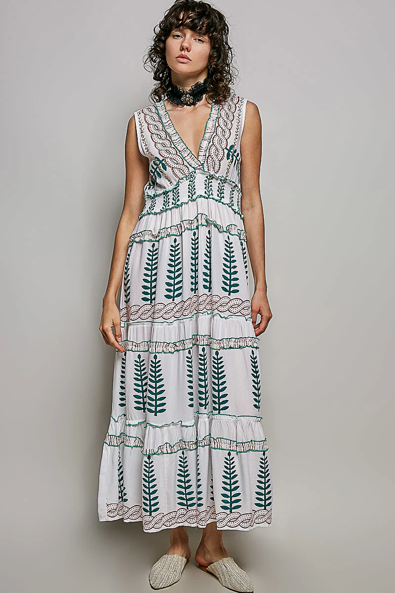 POL Floral Printed Sleeveless Tiered Dress with Smocked Waistband - Image 2