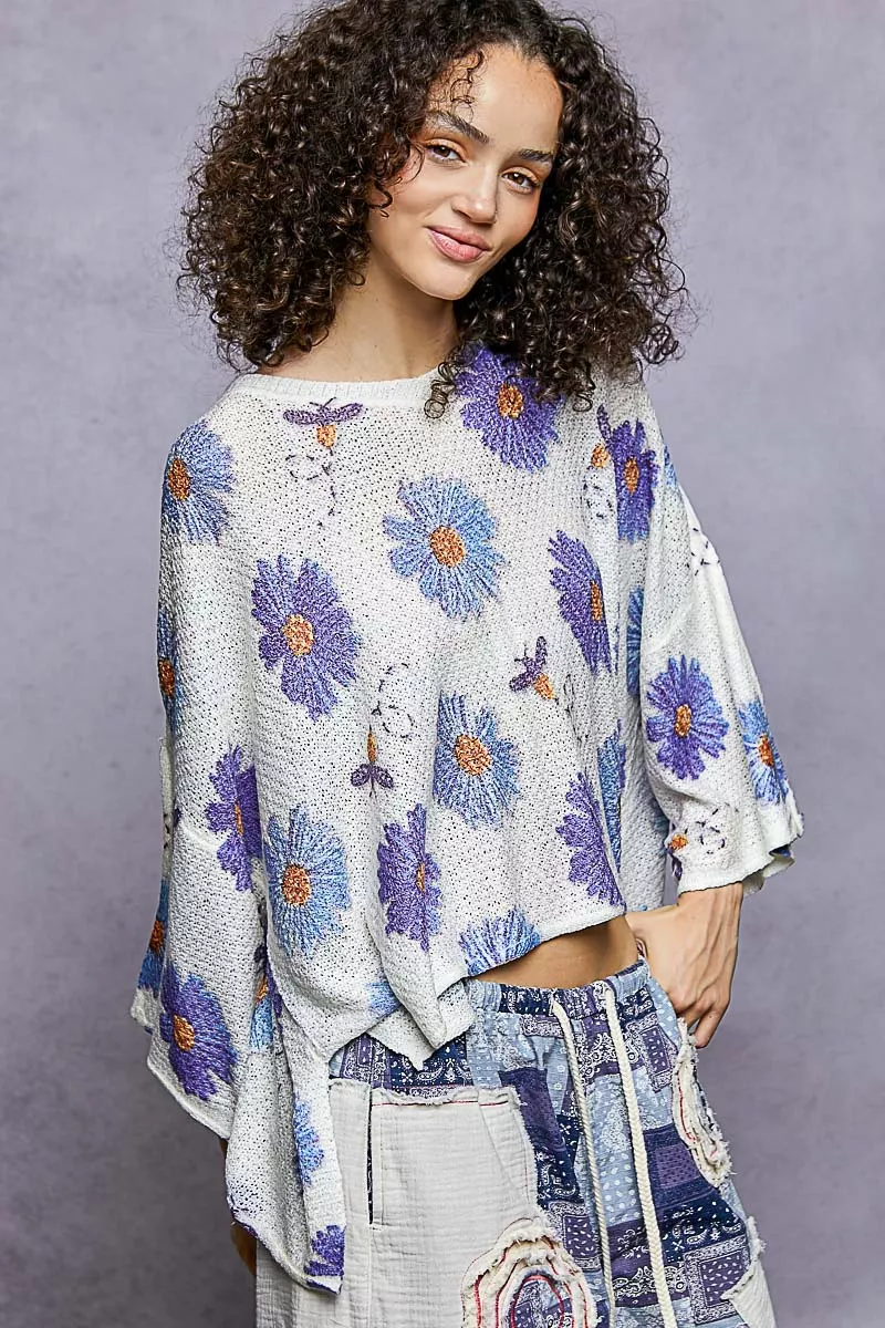 POL Floral Round Neck Rolling Edge Sweater - Image 3