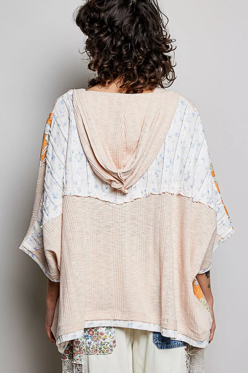 POL Floral Star Patch Hooded Blouse with Lace Contrast Detail - Image 4