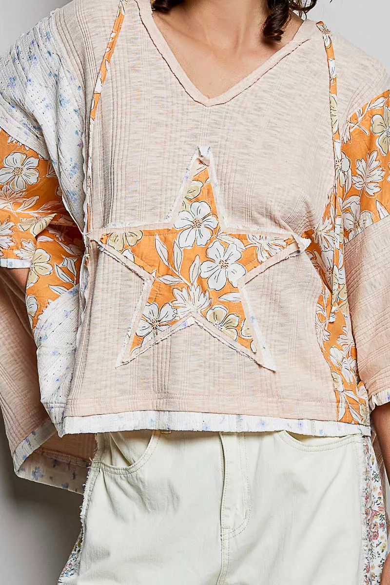 POL Floral Star Patch Hooded Blouse with Lace Contrast Detail - Image 6
