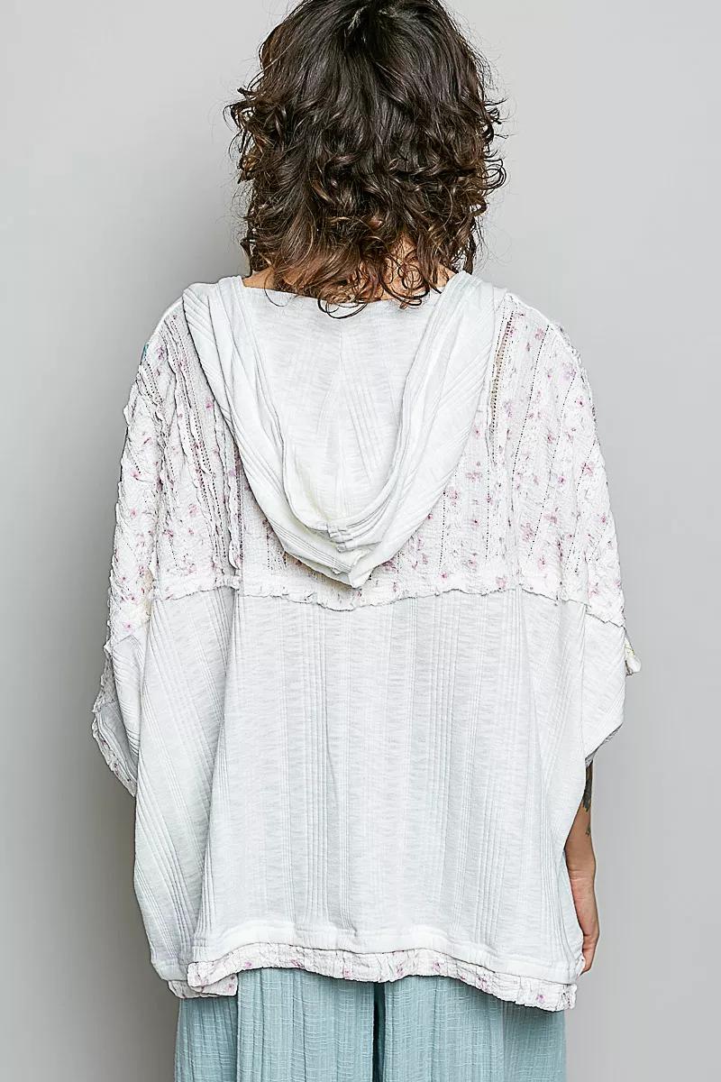 POL Floral Star Patch Hooded Blouse with Lace Contrast Detail - Image 6