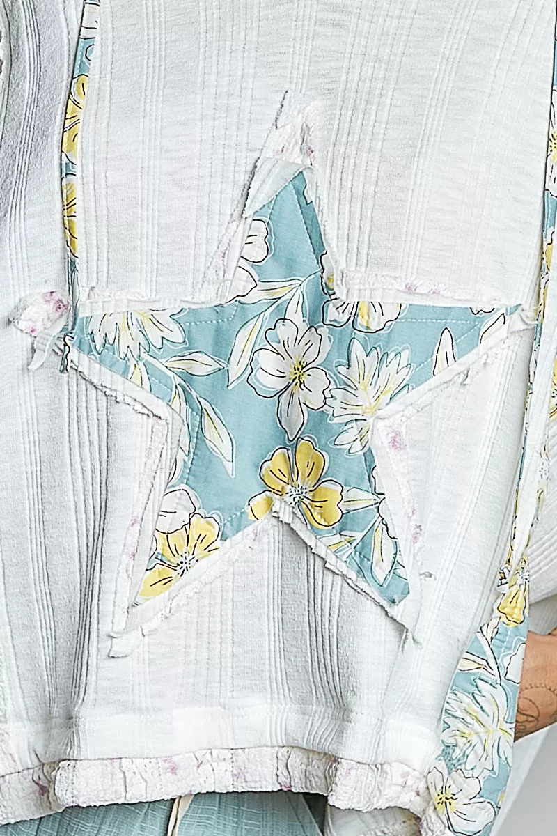 POL Floral Star Patch Hooded Blouse with Lace Contrast Detail - Image 7